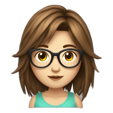 Gamer gir, brown hair, fringe, raund glasses sticker
