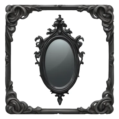 "A Victorian-era Gothic mirror with a black frame, gray-tinted glass, and a red ruby accent."
 sticker