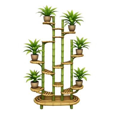Large alien-futuristic multi-tier multi-level curved spiral step plant rack constructed from 7/8ths of an inch thin bamboo poles  sticker