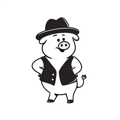pig wearing a fedora, hand-drawn doodle style sticker