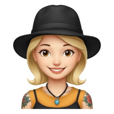 tattoo girl on her neck and body with black hat sticker