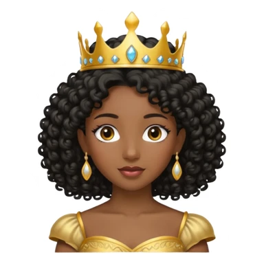 balck princess with black curly hair and a golden tiara sticker