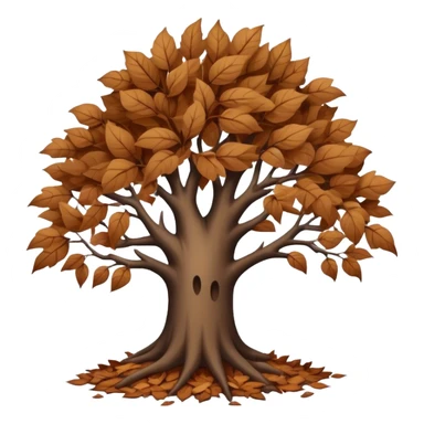 leafless tree with pile of leaves below preparing for winter releasing old sticker