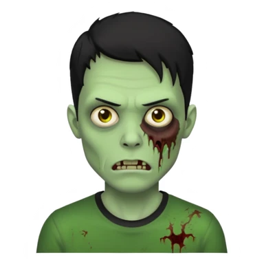 Zombie Emoji AppleIOS Style, lowfade Black Hair, and Black T-shirt, Green Skin, normal expression sticker