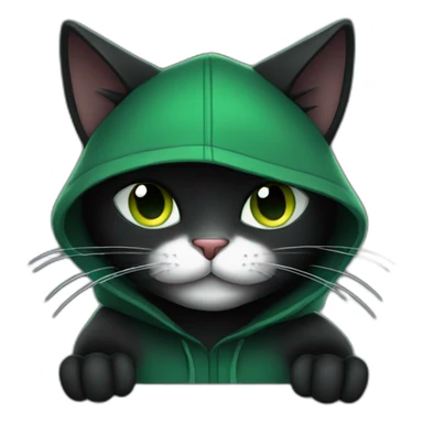Green hooded black cat assassin waving sticker