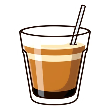 Cortado espresso drink in a small Gibraltar glass, milk and espresso coffee sticker