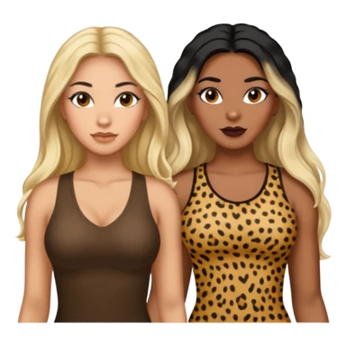 Tan Latina woman with long black hair chubby and dark skinned woman with long blonde hair slim thick in cheetah top sexy sticker