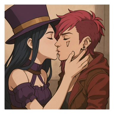 Caitlyn and Vi from League of Legends kissing each other sticker