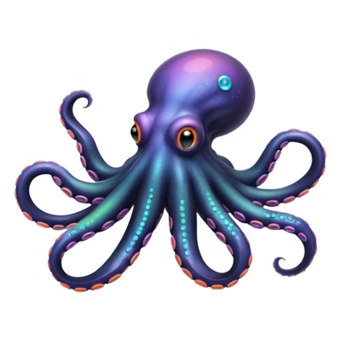 Epic iridescent black colored octopus with neon-pastel multi colored suction cups under the tentacles sticker