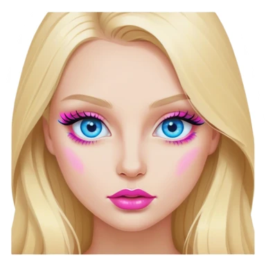 Cinematic realistic blonde with long hair, blue eyes and pink lips paints her eyelashes sticker