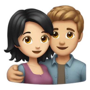 A guy with short brown hair who hugs a girl with black hair sticker