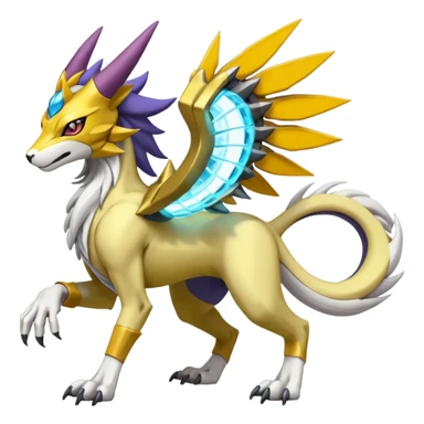 Colorful Meloetta-Manectric-Solgaleo-Raikou-Wargreymon-Sergal-Pokémon-Digimon-Fakémon-fusion-hybrid-creature sticker