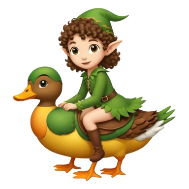 tiny forest elf short tight curly brown hair riding duck sticker