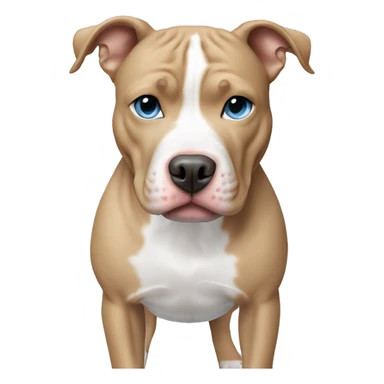White and tan Pitbull with light blue eye sticker