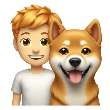 Golden Ginger boy 12 y o smiling with dog shiba inu  sticker