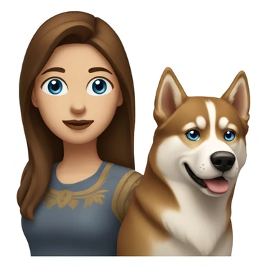 White Woman hair brown and bleus eyes and golden Husky  sticker