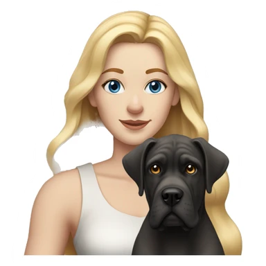 white woman with freckles, blue eyes and long blonde hair alongside a cane-corso dog  sticker