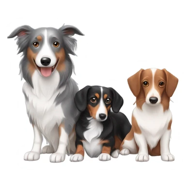 Grey and white border collie with a black and tan dachshund and a red dachshund  sticker