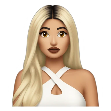 Kylie Jenner, who is thinking with her finger on her lips sticker
