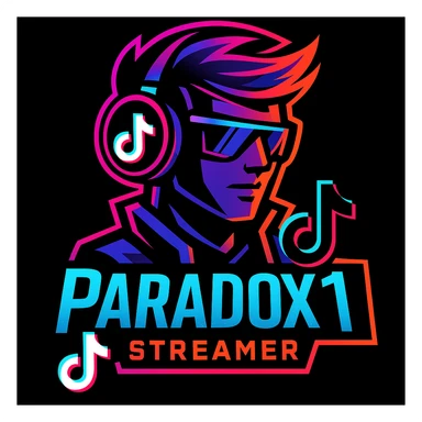 Add the TikTok icon to this ParadoX1 logo, keeping the neon cyberpunk style and bold colors sticker