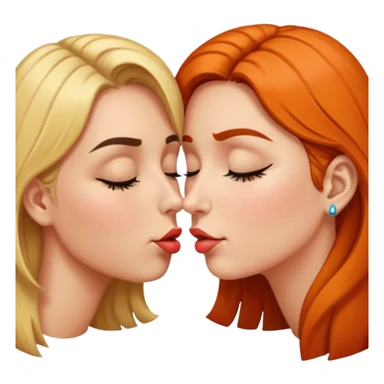 portrait two women nose-touch then kiss, one eye open teasing sticker