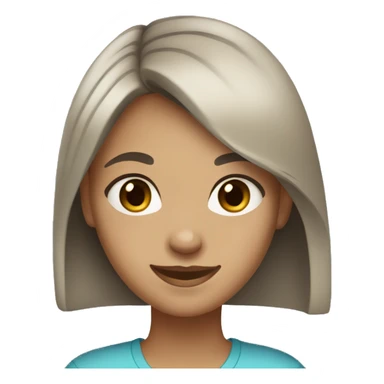 Girl with light olive skin, medium-dark brown hair and blue-grey eyes smiling  sticker