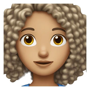 girl with brown curly hair with straight roots and grey blue eyes sticker