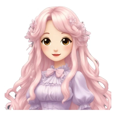Cute kawaii gorgeous pretty anime pastel lady beautiful hair with gorgeous dress fairycore cottagecore detailed high quality trending aesthetic sticker