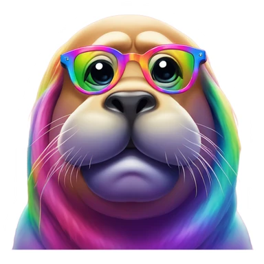 Lisa Frank Walrus wearing rainbow glasses sticker