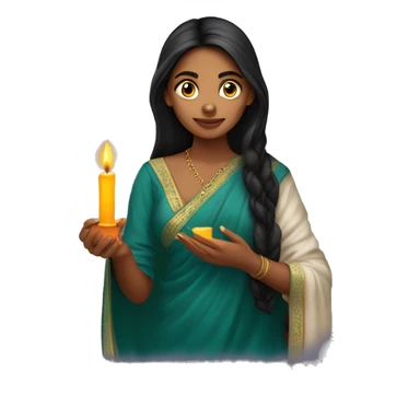 A desi indian long hair young women holding candle sticker