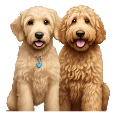 skinny golden labradoodle and big labradoodle playing sticker