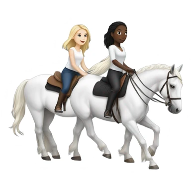 White girl riding black horse and white girl riding white horse sticker