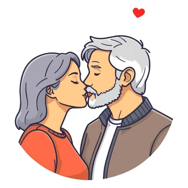 Grey haired bearded man and pretty brunette woman kissing  sticker