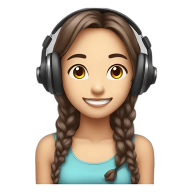 cute girl listen in headphones music with smile face sticker