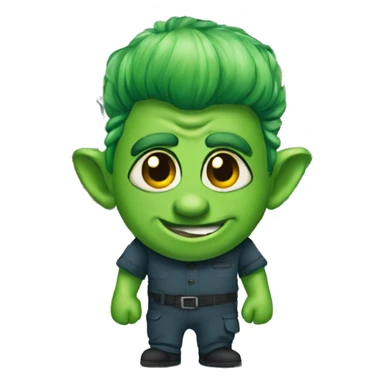 Green troll in warehouse uniform sticker