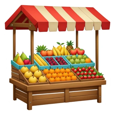 a market table with fruit and other product sticker