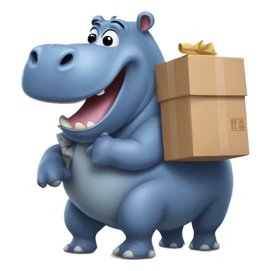 hippo delivering a package sticker