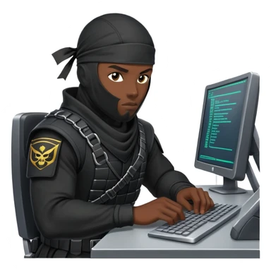 african-american mercenary black ninja hacker terminal command center sticker