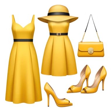 Icon for Fashion Design: a clothing scheme, a stylish hat, a bright dress, shoes, and a handbag with measurements, a measuring tape and a pencil. The emoji should represent the creative and precise process of fashion design. Transparent background. sticker