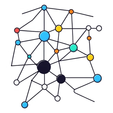 neural network diagram with connected nodes and edges, bright colors, simple design for telegram sticker