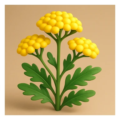 volumetric cartoonish yellow yarrow plant in 3D iOS style, no faces, no smiles, bright and expressive, natural form sticker