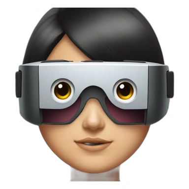 Virtual reality glasses on young girl face with black hair sticker