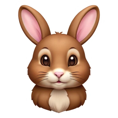 Cinematic Cute Brown Rabbit Portrait Emoji, Head tilted playfully and inquisitively, featuring a glossy, velvety brown fur with perky ears, round, sparkling brown eyes filled with curiosity, Simplified yet irresistibly adorable features, highly detailed, glowing with a warm, friendly glow, high shine, affectionate and lively, stylized with a touch of whimsy, bright and endearing, soft glowing outline, capturing the essence of a mischievous yet loving bunny, so playful it feels like it could hop out of the screen and into your arms! sticker