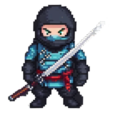 ninja holding a katana in pixel art style sticker