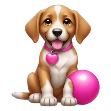 puppy with pink toy ball sit sticker