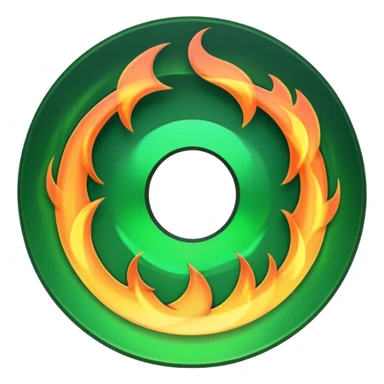 A minimalist CD disc with a subtle fire design, green flames, with a circle in the middle and a hole in the center sticker