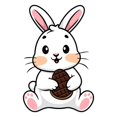 Easter bunny with chocolate smeared on face eating chocolate sticker