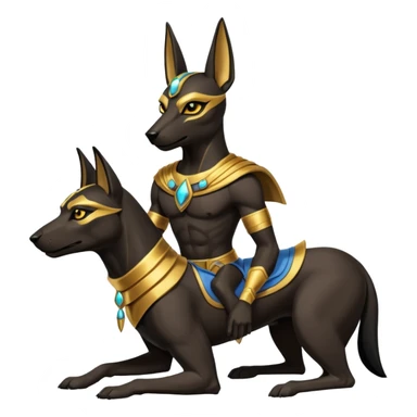 Ancient style saddled superhero avenger four-legged casually adorned black skinned anubis canine casually posed  sticker