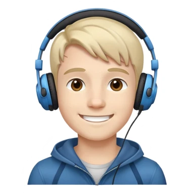 boy wearing headphones with a smile sticker