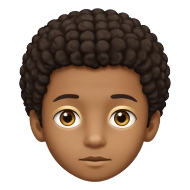 This avatar of black boy has lightly curly dark hair styled upward, a rounded face with golden-brown eyes, and a neutral expression sticker